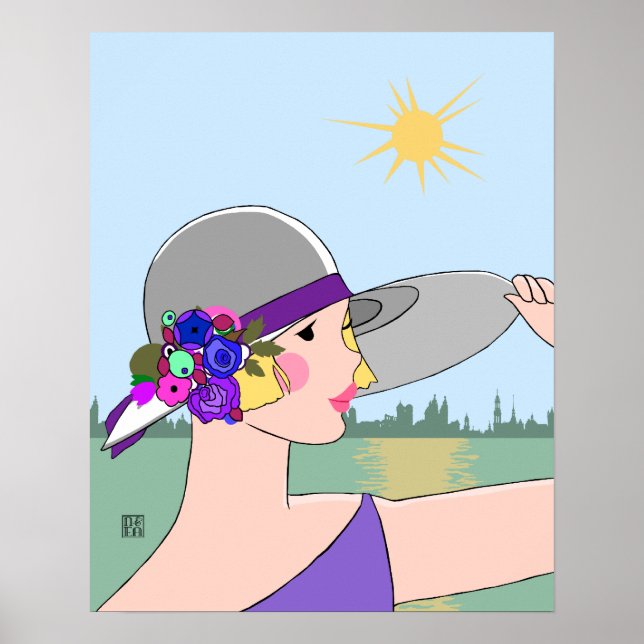 Joanne - Art Deco Portrait in Purple & Blue Poster (Front)