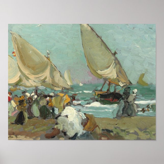 Joaquin Sorolla - Boats on the beach of Valencia Poster (Front)