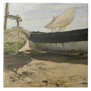 Joaquin Sorolla - Fishing boats on the beach Ceramic Tile
