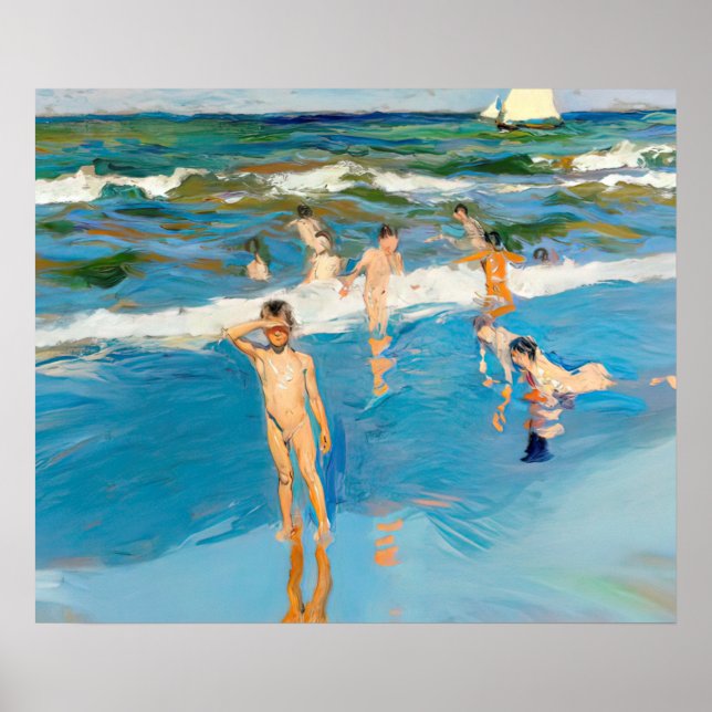 Joaquín Sorolla los niños en el mar playa Poster (Front)