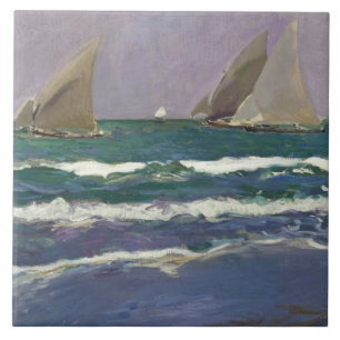 Joaquin Sorolla - Ship Sails in the Sea Ceramic Tile