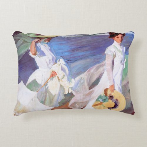 Joaquin Sorolla Women Walking Beach Accent Pillow