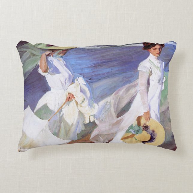 Joaquin Sorolla Women Walking Beach Accent Pillow (Front)