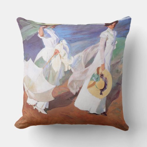 Joaquin Sorolla Women Walking Beach Outdoor Pillow