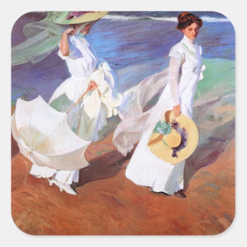 Joaquin Sorolla Women Walking Beach Square Sticker