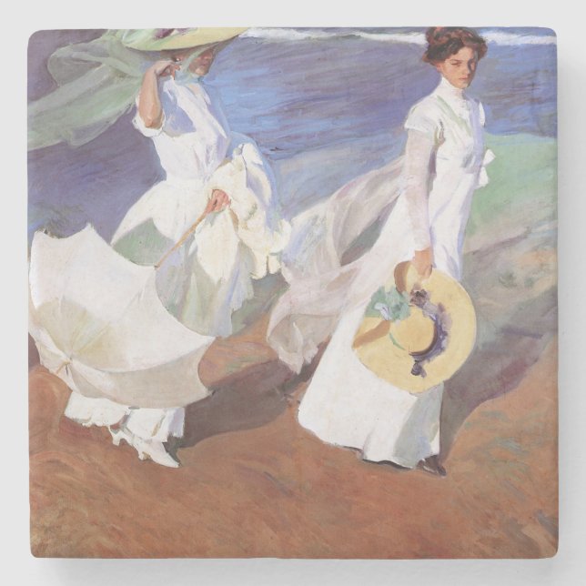 Joaquin Sorolla Women Walking Beach Stone Coaster (Front)