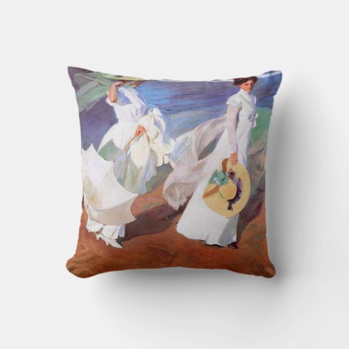 Joaquin Sorolla Women Walking Beach Throw Pillow