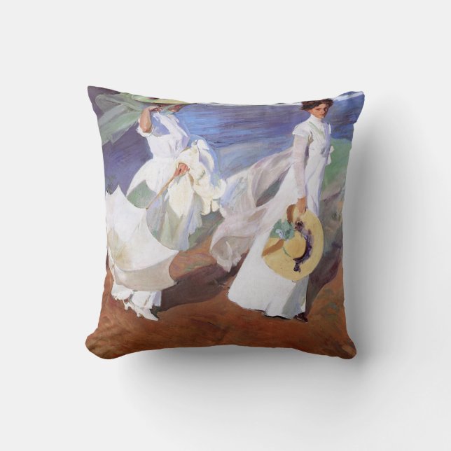 Joaquin Sorolla Women Walking Beach Throw Pillow (Front)