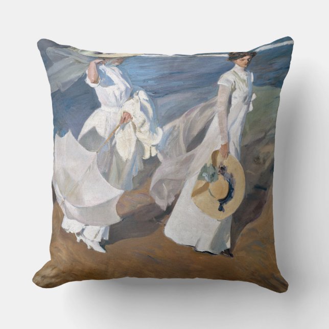 Joaquin Sorolla - Women Walking on the Beach Throw Pillow (Front)