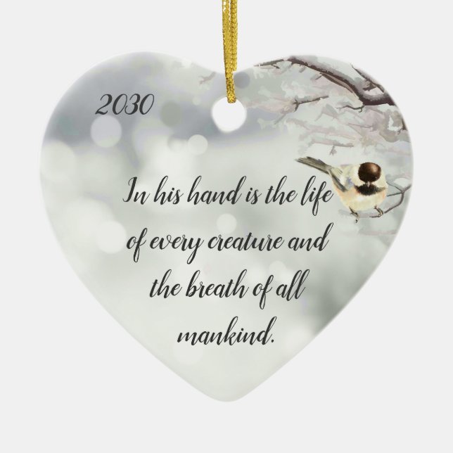 Job 12:10 Dated Bible Scripture Our Life in His Ceramic Ornament (Front)