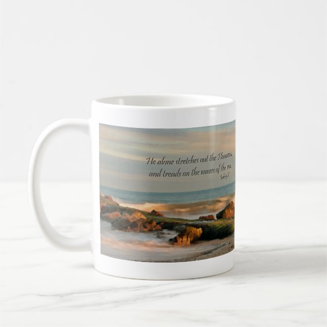 Job 9:8 Seascape with rocks and waves Coffee Mug (Left)