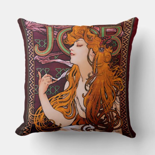 JOB by Alphonse Mucha Vintage Art Nouveau Artwork Throw Pillow