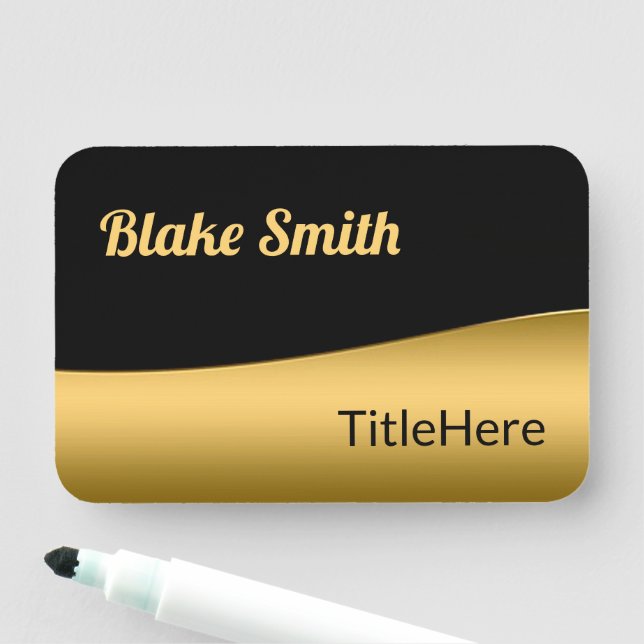 Job title black and gold script  name tag (In Situ)