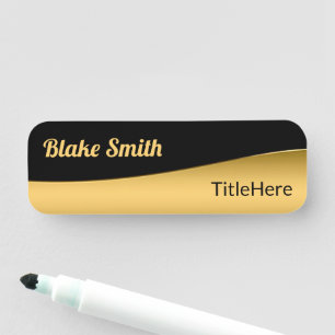 Job title black and gold script name tag