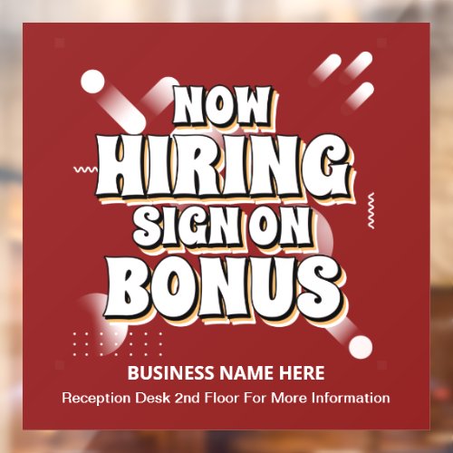 Jobs Now Hiring Employee Bonus Personalize   Window Cling