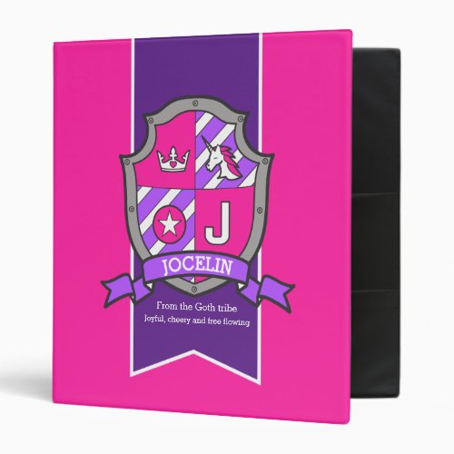 Jocelin name meaning knight shield J letter pink 3 Ring Binder