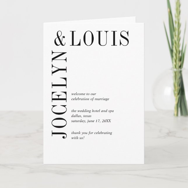 Jocelyn Black and White Modern Wedding Program (Front)