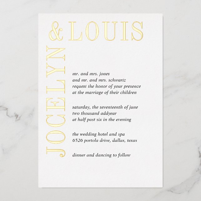 Jocelyn Modern Wedding Foil Invitation (Front)