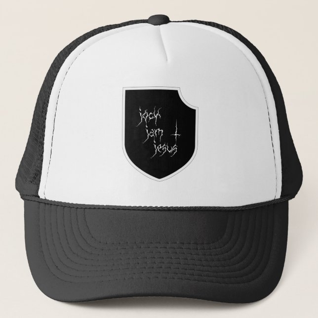 Jock Jam Jesus gothic crest trucker hat (Front)
