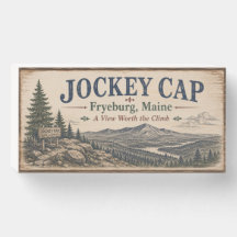 Jockey Cap Fryeburg Maine Rustic Wood Box Sign