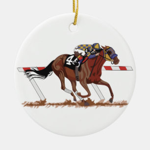 Jockey On Racehorse Ceramic Ornament