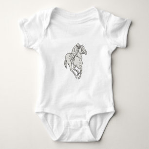 Jockey Riding Thoroughbred Horse Mono Line Baby Bodysuit