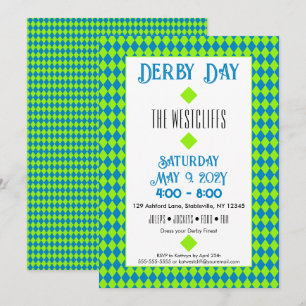 Jockey Silk Diamonds Green and Blue Derby Invitation