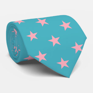 Jockey Silks Blue Green with Pink Stars Derby Neck Tie