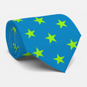 Jockey Silks Blue with Lime Green Stars Derby Neck Tie