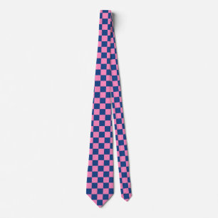 Jockey Silks Checkerboard French Blue Pink Derby Neck Tie