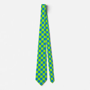 Jockey Silks Checkerboard Green and Blue Derby Neck Tie