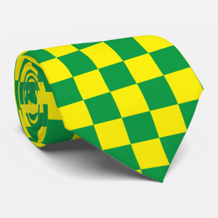 Jockey Silks Checkerboard Green and Yellow Derby Neck Tie