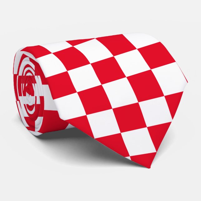 Jockey Silks Checkerboard Red and White Derby Neck Tie (Rolled)