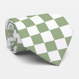 Jockey Silks Checkerboard Sage Green White Derby Neck Tie