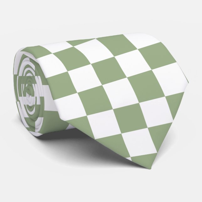 Jockey Silks Checkerboard Sage Green White Derby Neck Tie (Rolled)