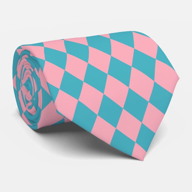 Jockey Silks Diamond Pink and Blue Green Neck Tie (Rolled)
