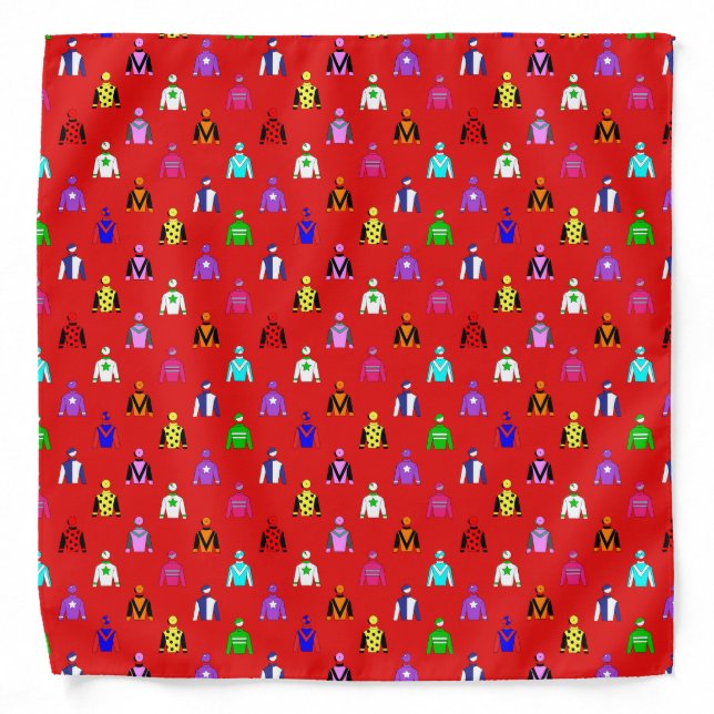 Jockey Silks Horse Rider Pattern Fun Red Bandana (Front)