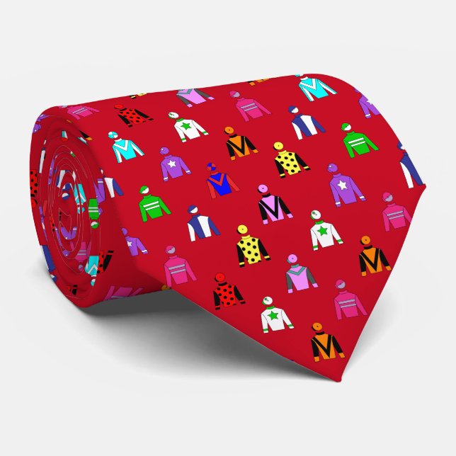 Jockey Silks on Red Fun Horse Racing Neck Tie (Rolled)