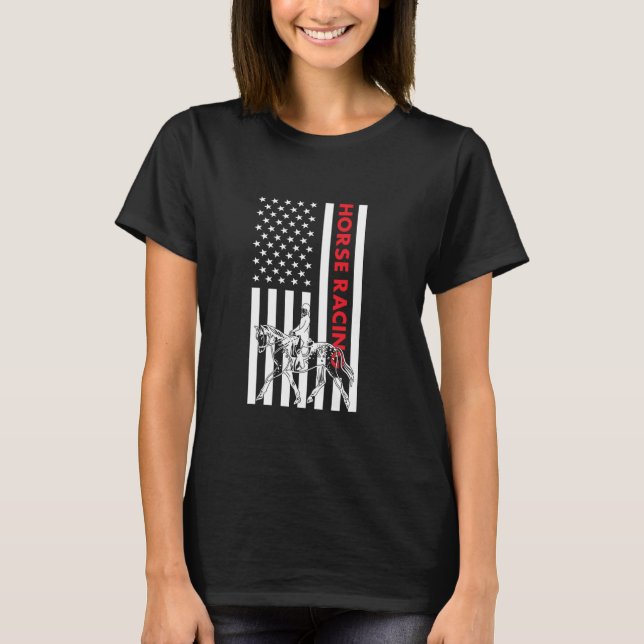Jockey Us Flag Horse Racing T-Shirt (Front)