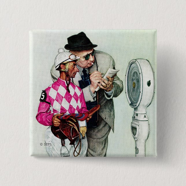 Jockey Weighing In by Norman Rockwell Pinback Button (Front)
