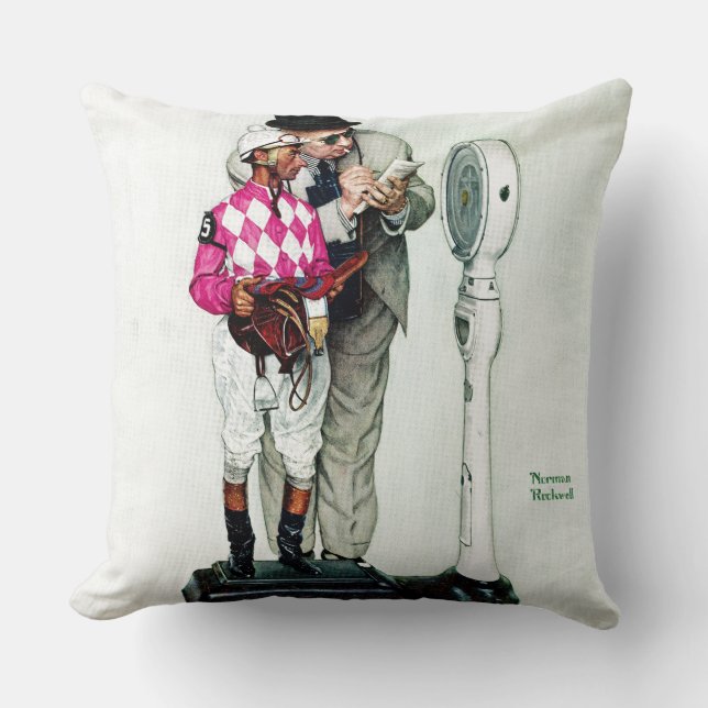 Jockey Weighing In by Norman Rockwell Throw Pillow (Front)