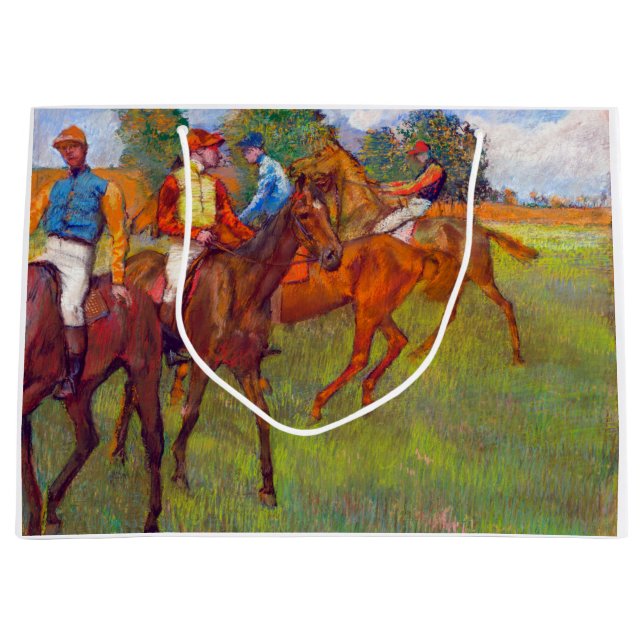 Jockeys and Race Horses, Edgar Degas Large Gift Bag (Front)