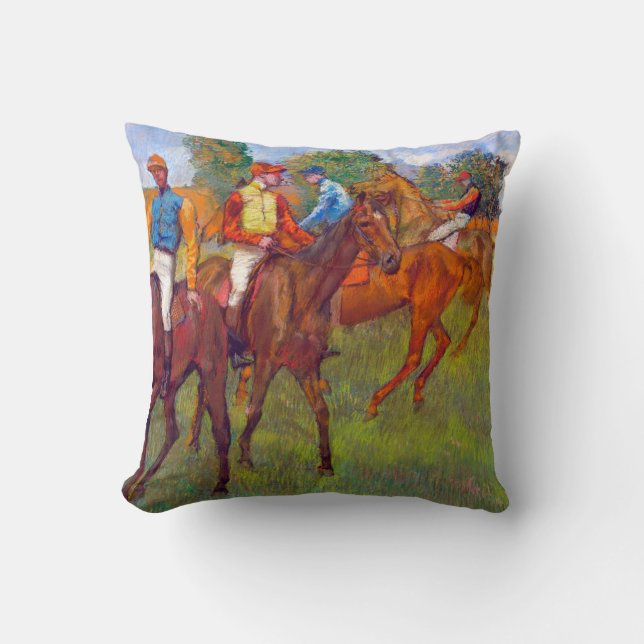 Jockeys and Race Horses, Edgar Degas Throw Pillow (Front)