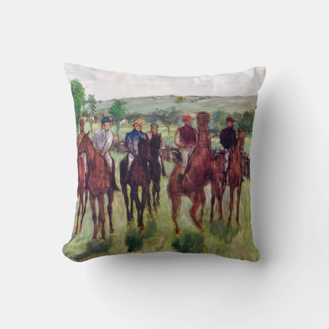 Jockeys and Race Horses, Edgar Degas Throw Pillow (Front)