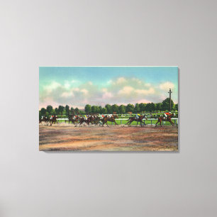 Jockeys Finishing Horse Race at Race Track Canvas Print