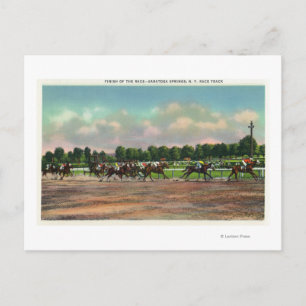Jockeys Finishing Horse Race at Race Track Postcard