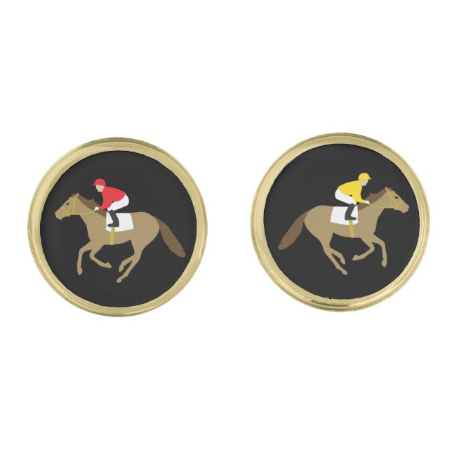 Jockeys on Horses Horse Racing Wedding Cufflinks (Front)