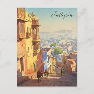 Jodhpur India Blue houses Watercolor Postcard