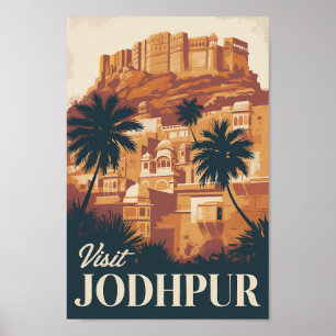Jodhpur India Illustration Travel Art Vintage Poster