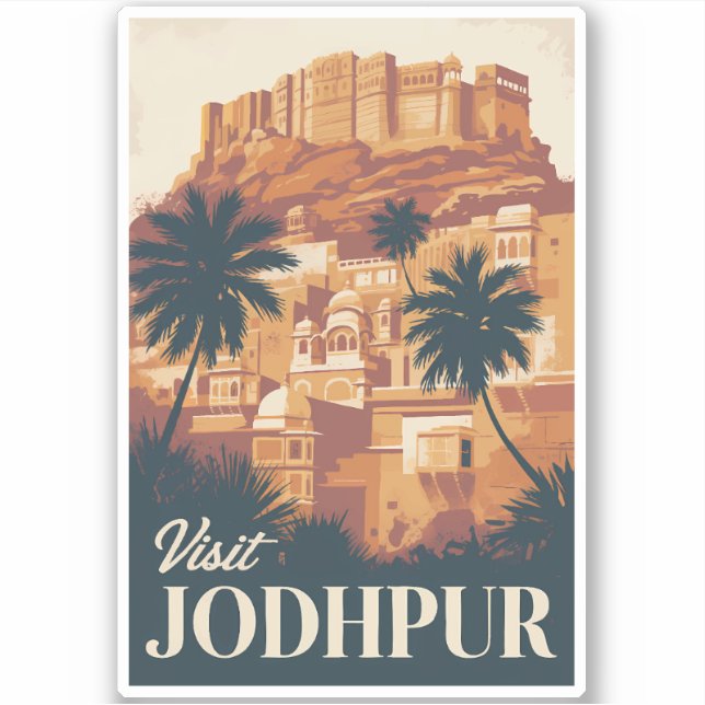 Jodhpur India Illustration Travel Art Vintage Sticker (Front)